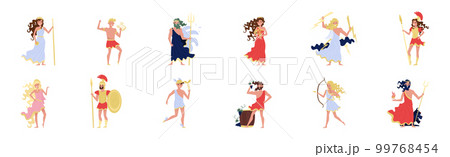 Ancient Greek Deity in Antique Clothing as Myth and Legend Hero Vector Set 99768454