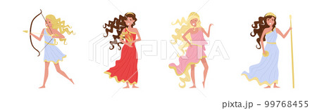 Ancient Greek Deity in Antique Clothing as Myth and Legend Hero Vector Set Ancient Greek Deity in Antique Clothing as Myth and Legend Hero Vector Set 99768455