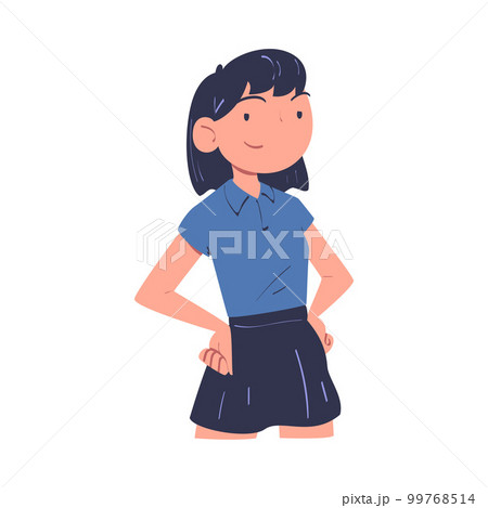 Confident Woman Character with Satisfied Face and Hands on Hips Expressing Self Pride Vector Illustration Confident Woman Character with Satisfied Face and Hands on Hips Expressing Self Pride Vector Illustration 99768514