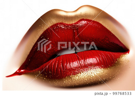 Beautiful female lips painted in red on a white background 99768533