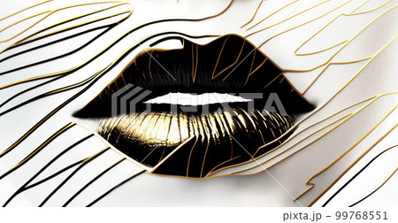 Abstract black with gold lips on a white background. 99768551