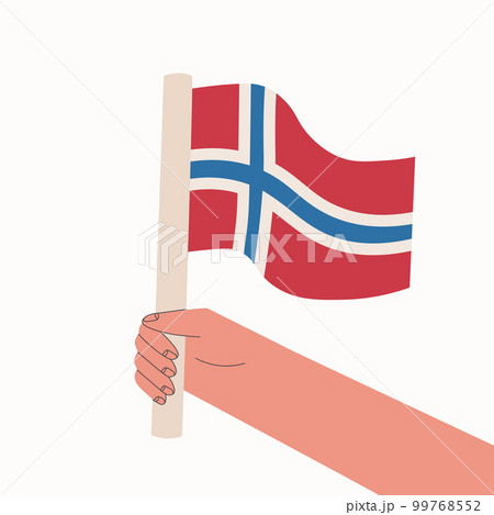 Flag of Norway. National flag of the country in hand. Vector cartoon illustration. Flag of Norway. National flag of the country in hand. Vector cartoon illustration. 99768552