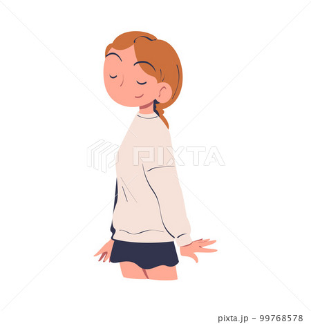 Confident Woman Character with Satisfied Face Expressing Self Pride Vector Illustration Confident Woman Character with Satisfied Face Expressing Self Pride Vector Illustration 99768578