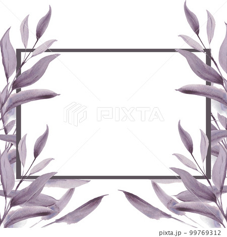 Frame. Watercolor purple leaves. A set elements on a white background. Tree leaf and branch. Frame. Watercolor purple leaves. A set elements on a white background. Tree leaf and branch. 99769312