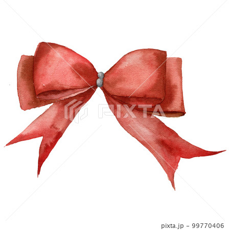 Watercolor Christmas ribbon. Hand painted traditional decor isolated on white background. Red bow. Holiday print. Watercolor Christmas ribbon. Hand painted traditional decor isolated on white background. Red bow. Holiday print. 99770406