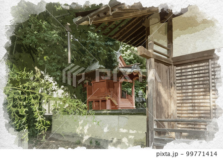水彩画風 柿本神社 本殿 奈良県葛城市 水彩画風 柿本神社 本殿 奈良県葛城市 99771414