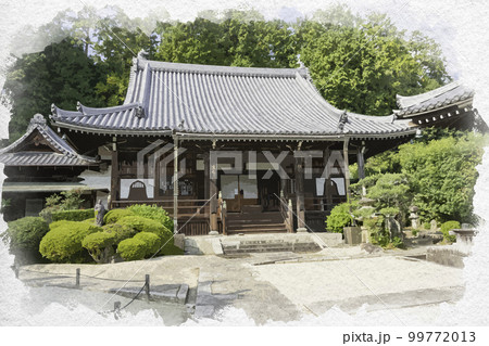 水彩画風　九品寺　本堂　奈良県御所市 99772013
