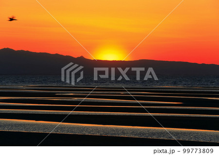 【大分県】絶景日の真玉海岸の夕陽 【大分県】絶景日の真玉海岸の夕陽 99773809