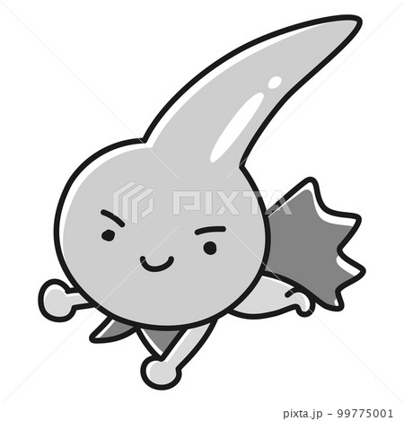 白髪の一本毛のヒーローキャラクター(白黒) 99775001