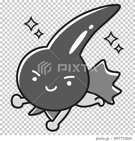 黒い健康な一本毛のヒーローキャラクター(白黒) 99775004