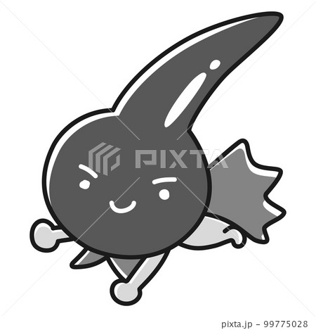 黒い健康な一本毛のヒーローキャラクター(白黒) 99775028