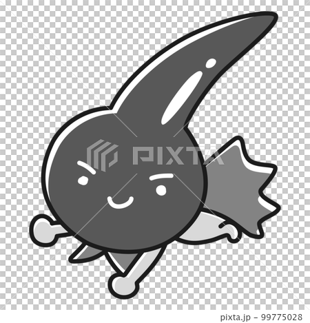 黒い健康な一本毛のヒーローキャラクター(白黒) 99775028