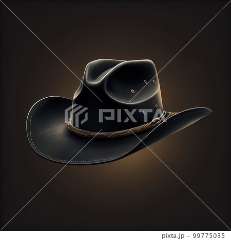 Black western cowboy hat illustration on dark background for design. AI 99775035