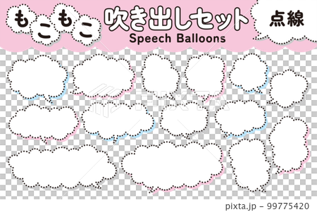 もこもこした雲形の吹き出しセット　点線 99775420