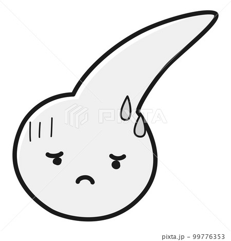 困った表情の白髪のキャラクター(白黒) 99776353