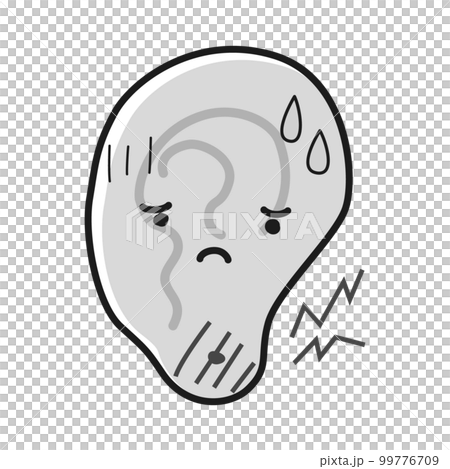 困った表情の耳のキャラクター（ピアス穴の痛み）(白黒) 99776709