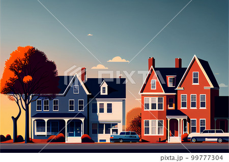 住宅街のイラスト　AI画像 99777304