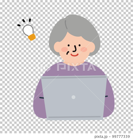 Senior woman using a personal computer smile color Senior woman using a personal computer smile color 99777339