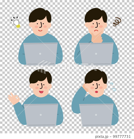 Male operating a personal computer side job IT facial expression color 99777731