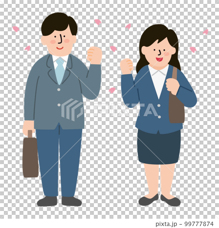 男女の新入社員 全身 セット 新生活 桜 カラー 男女の新入社員 全身 セット 新生活 桜 カラー 99777874