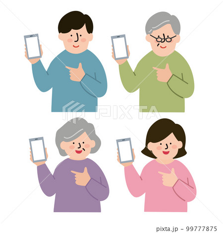 スマホを持つ男性と女性のセット カラー 99777875