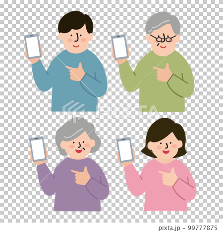 スマホを持つ男性と女性のセット カラー 99777875