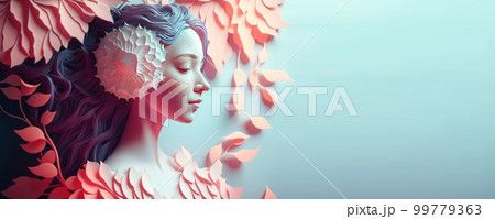 illustration of women face surrounded by leaves for women's day celebration banner 99779363