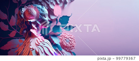 illustration of female face surrounded by leaves for women's day celebration banner illustration of female face surrounded by leaves for women's day celebration banner 99779367