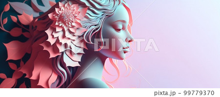 illustration of female face surrounded by leaves for women's day celebration card illustration of female face surrounded by leaves for women's day celebration card 99779370