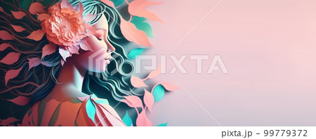 illustration of female face surrounded by leaves for women's day celebration greeting card illustration of female face surrounded by leaves for women's day celebration greeting card 99779372