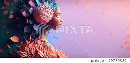 illustration of women from the side surrounded by leaves for women's day celebration greeting card 99779382