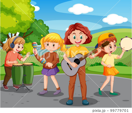 Kids playing music in the park 99779701