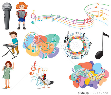 Kids musical instruments and music symbols set 99779728
