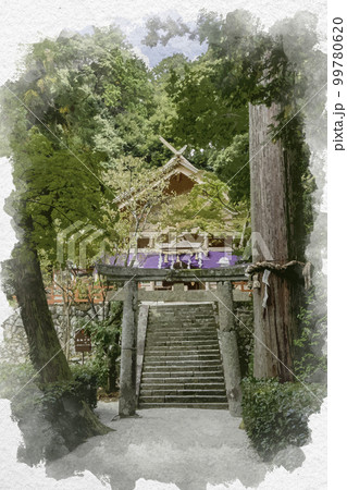 水彩画風 高鴨神社 拝殿 奈良県御所市 水彩画風 高鴨神社 拝殿 奈良県御所市 99780620