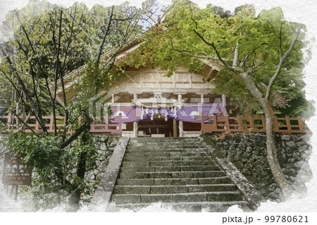 水彩画風　高鴨神社　拝殿　奈良県御所市 99780621