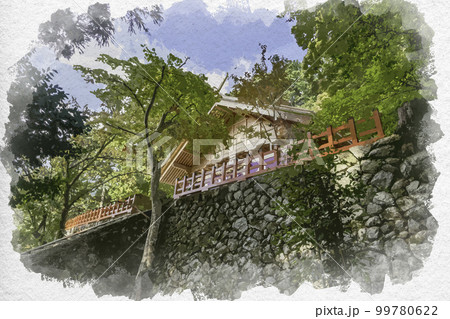 水彩画風　高鴨神社　拝殿　奈良県御所市 99780622