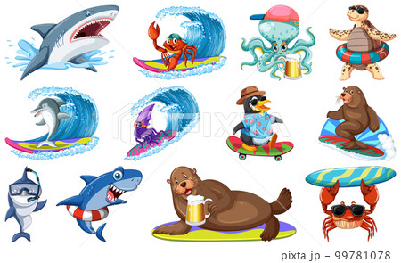 Set of various sea animals cartoon characters Set of various sea animals cartoon characters 99781078