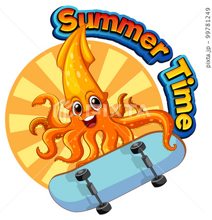 Summer time word with squid cartoon 99781249