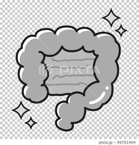 きれいで健康な腸のイラスト（大腸・小腸）(白黒)のイラスト素材