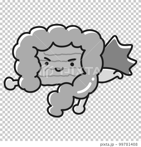 きれいで健康な腸のイラスト(大腸・小腸)ヒーローキャラクター(白黒) きれいで健康な腸のイラスト(大腸・小腸)ヒーローキャラクター(白黒) 99781408