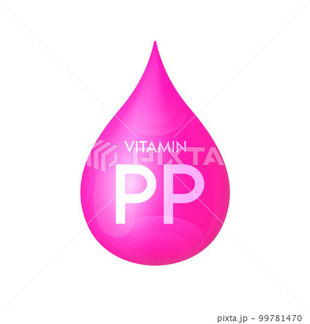 Drip vitamin PP pink icon 3D isolated on a white background. Drop minerals and vitamins complex realistic. Used for nutrition products food. Medical scientific concepts 99781470