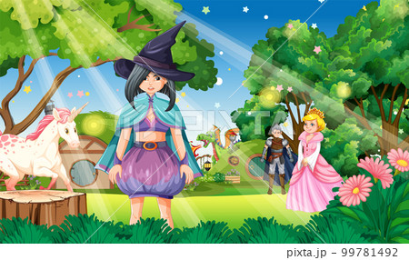 Enchanted scene with medieval cartoon characters 99781492