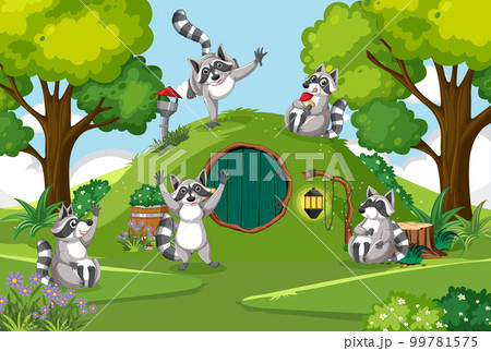 Hobbit house with raccoon family 99781575
