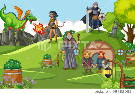 Enchanted scene with medieval cartoon characters 99782082