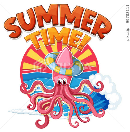Summer time word with squid cartoon 99782111
