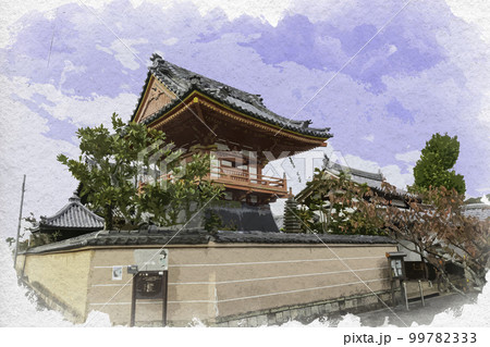 水彩画風 西方院 鐘棲堂 大阪府南河内郡太子町 水彩画風 西方院 鐘棲堂 大阪府南河内郡太子町 99782333