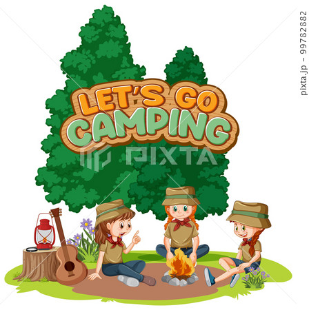 Camping kids and text design for word let's go camping 99782882