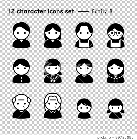 Person icon set 12 points family B black and white 99783093