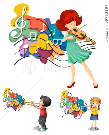 Cartoon character with music instruments 99783197