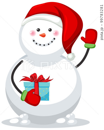 Cute snowman wearing red hat 99783281